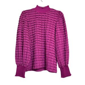 English Factory Mock Neck Blouse Women S Magenta Sequin Textured Ruffle Romantic